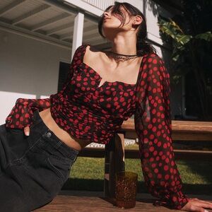 NEW Free People Parker Crop Top Red Polka Dot S